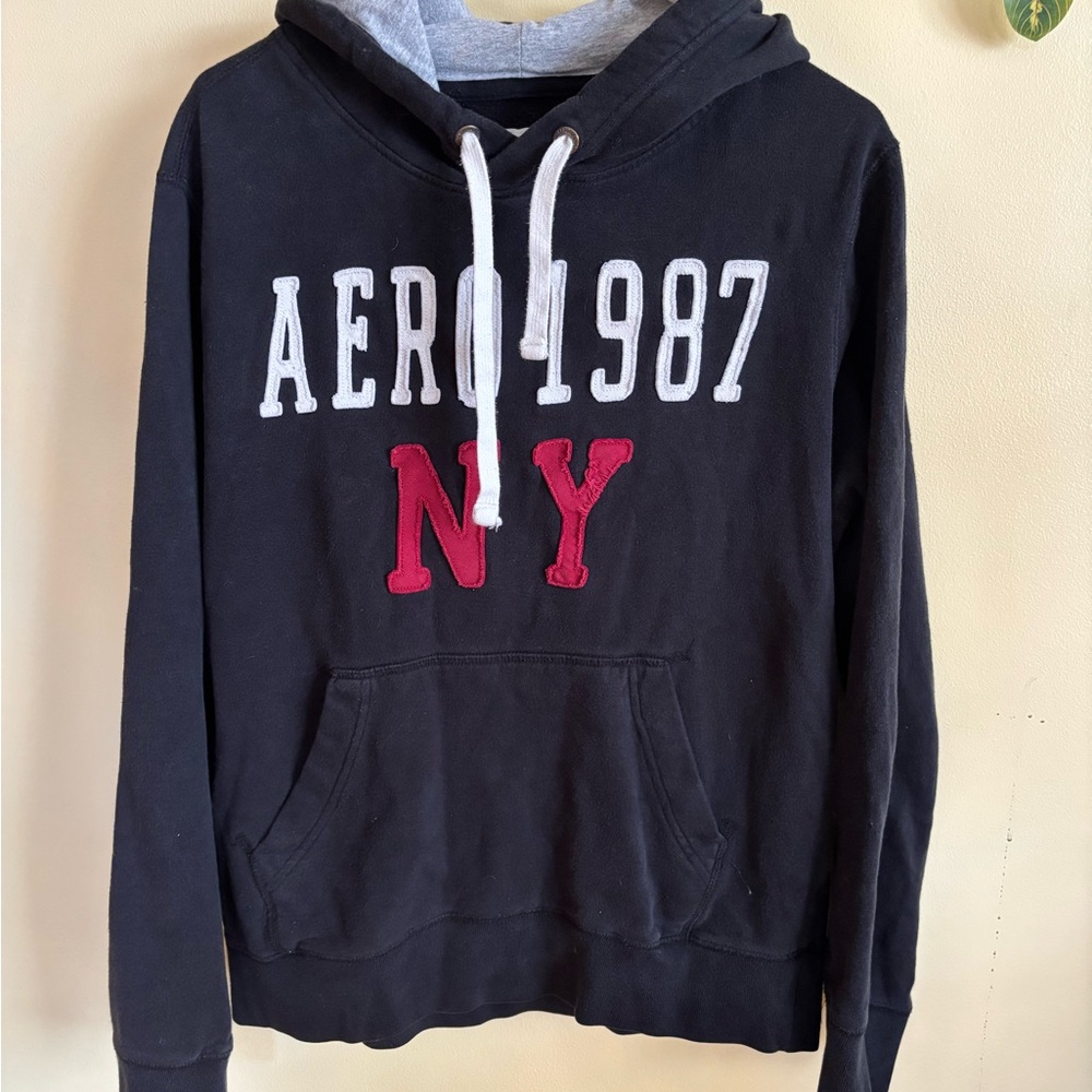 Aeropostale Navy Hooded Sweater with White & Red Lettering